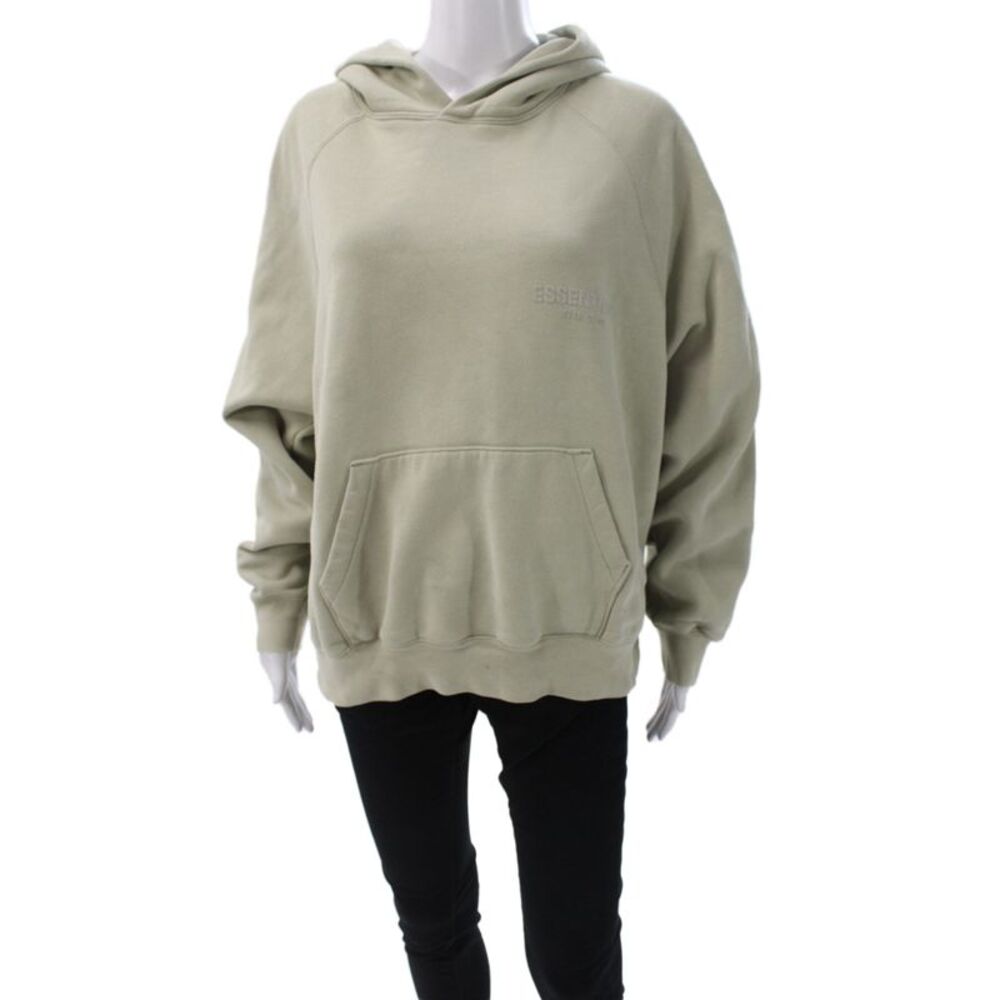 Essentials Unisex Adults Pullover Hoodie Green Crew Neck Drawstring Size S